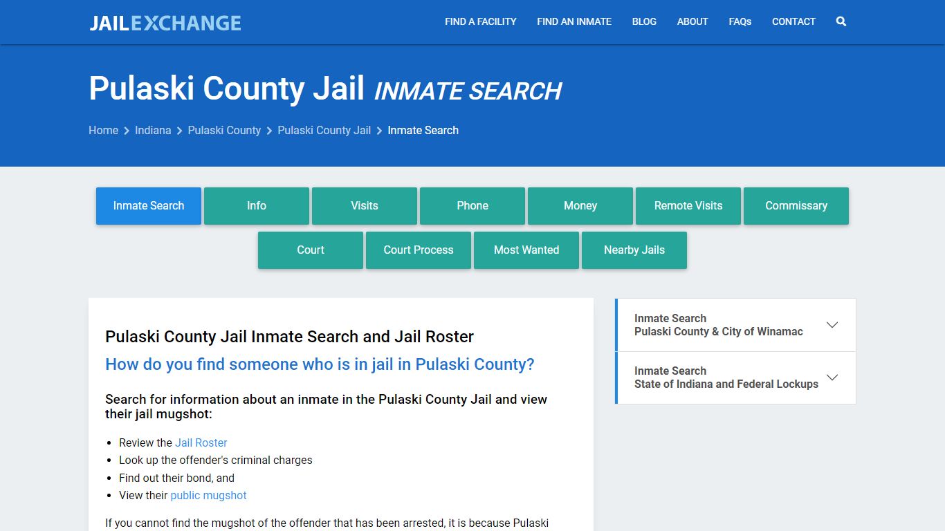 Inmate Search: Roster & Mugshots - Pulaski County Jail, IN - Jail Exchange